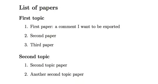 Screenshot of LaTeX export output