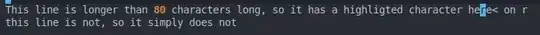 Doom Emacs highlighted character at column 80.