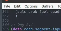 Screenshot of Emacs with dark theme and light menubar
