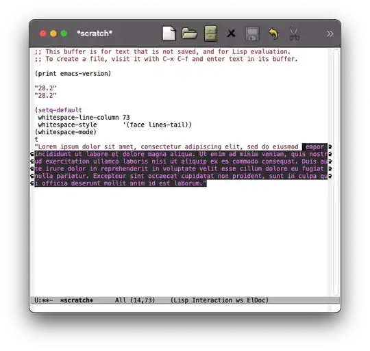 screen shot showing text highlighted after a certain column