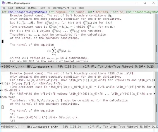 emacs screenshot with rendered formulas in doxygen comments