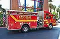 A Pierce Quantum operated by Las Vegas Fire & Rescue; note the "PARAMEDIC" text near the rear wheel