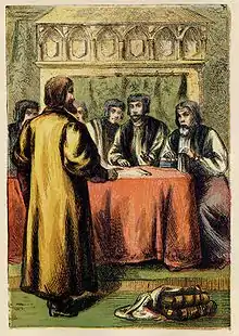 "Latimer before the Council", from an 1887 edition of Foxe's Book of Martyrs illustrated by Kronheim.
