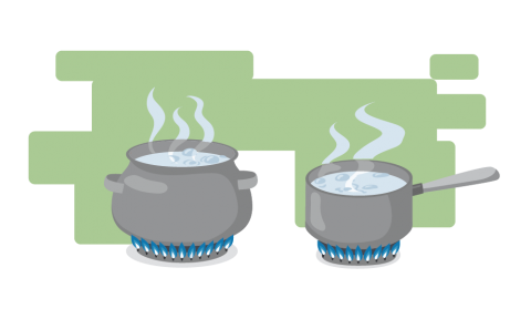 An illustration of water boiling on the stove.