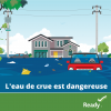 rising flood water with submerged car and other debris