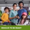A family making an emergency kit in their garage. Resolve to be ready.