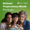 Three generations of women in a family stand together. National Preparedness Month.